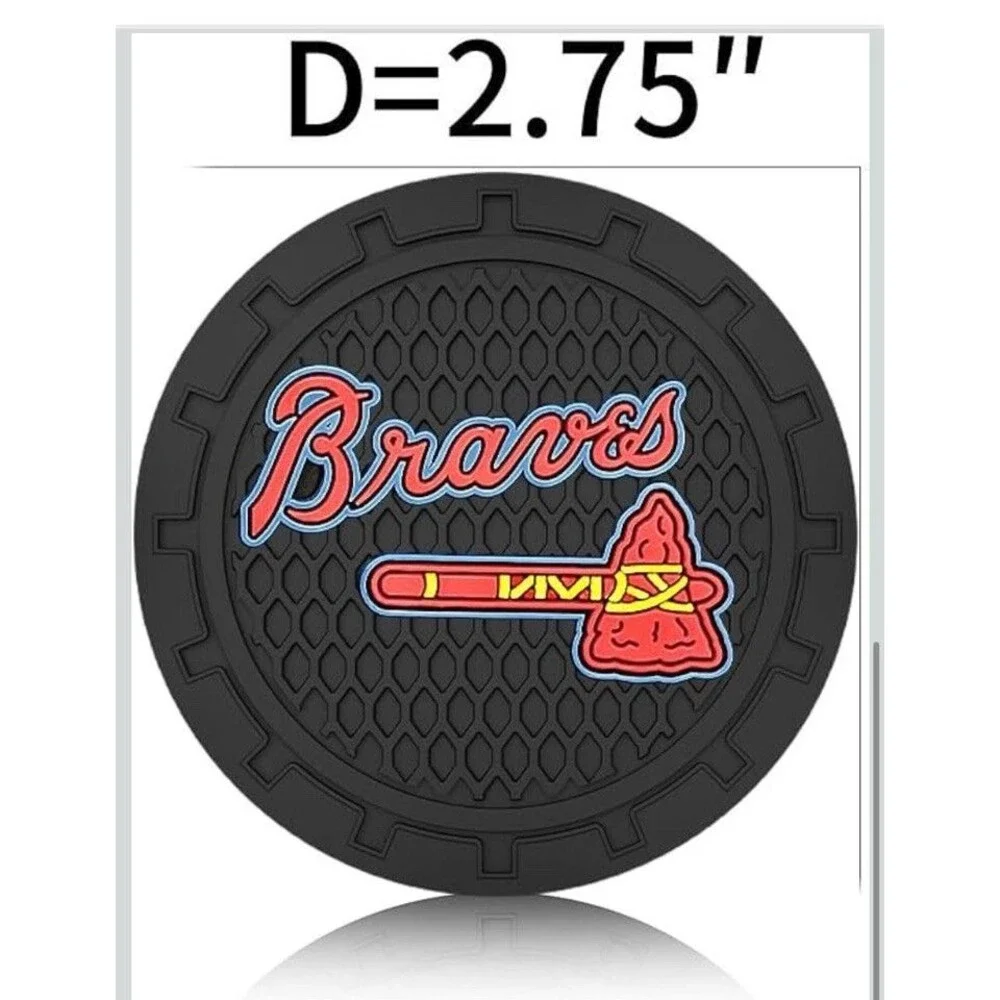 Atlanta Braves (2 pc) Car Cup Holder Mat Pad Silicone Coasters Black 2.75